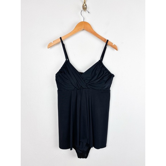 NWOT Garnet Hill Black Flowy Tummy Hider One Piece Swimsuit Sz 12 - Picture 1 of 9